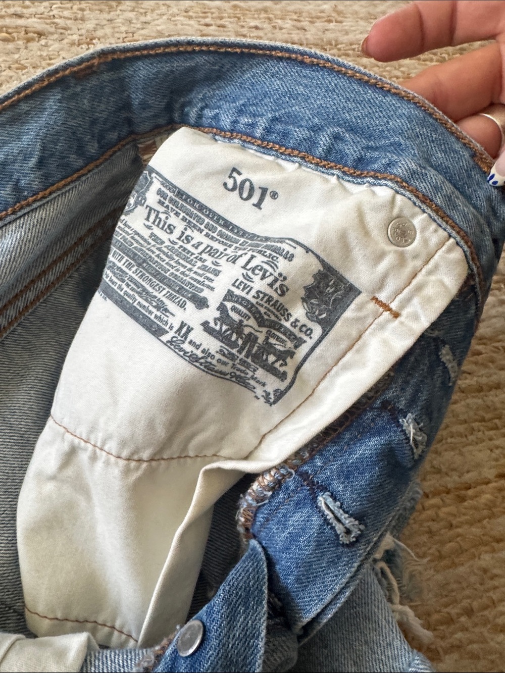Levi's Light Blue Distressed High-Rise Jean Shorts - Picture 4 of 6